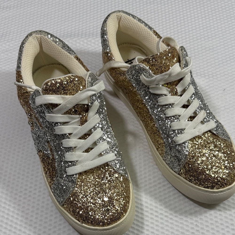 Hey Girl by Corky’s Glittery Gold and Silver Supernova Sneakers